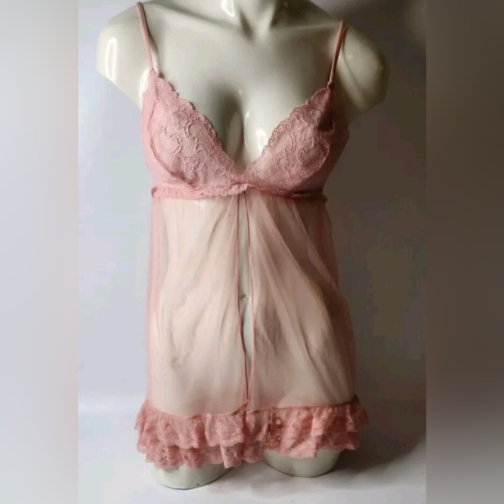 Victoria's Secret Baby Pink Nylon Mesh Sheer Babydoll Slip lingerie